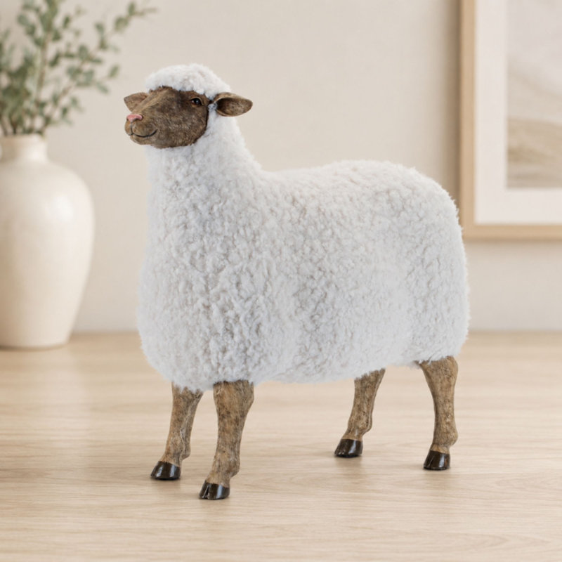 Furry Sheep Statue 23"L