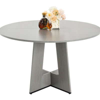 Table de cuisine ronde grise de 47 pouces, plateau de table avec finition en stratifié, sièges confortables pour 4 à 6 personnes, repas et stratifié gris