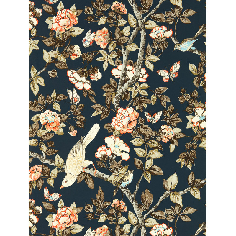 Caverley Wallpaper, Indigo Blue/Rowan Berry