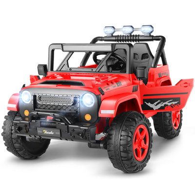 Alex 24V 4WD/2WD Ride On Jeep Truck,Real 2 Seater Kids UTV With 4X200w Powerful Engine,Remote Control,Bluetooth,20 Wide Seat,Vehicles for Kids Toddlers, Red