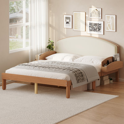Wood Platform Bed with Headboard, Side Storage and Slats