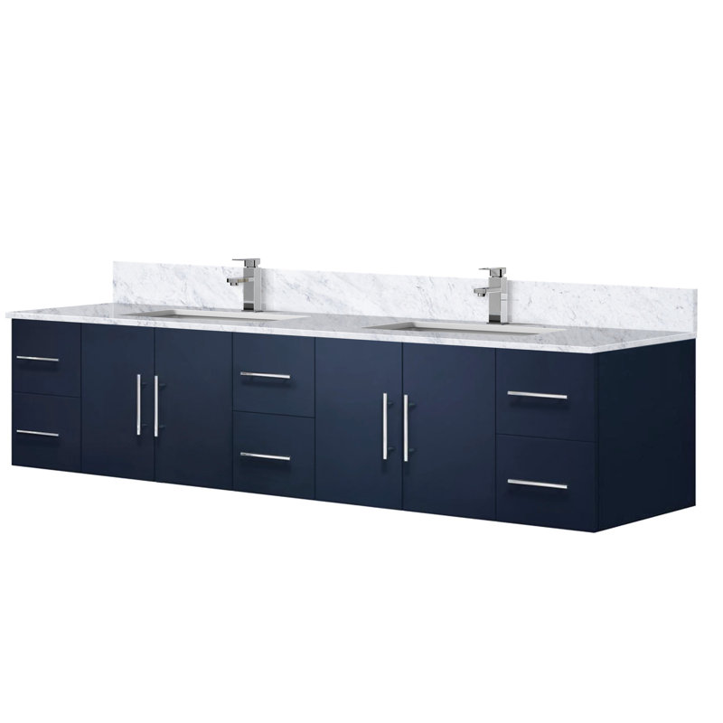 84 po Meuble-lavabo double X 22 avec comptoir et robinet en marbre bleu marine - Portes à fermeture douce, grand espace de rangement et armoire spacieuse, résistance aux rayures
