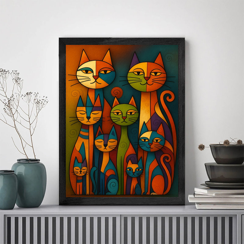 «Black», encadré de style rétro, groupe de chats, art mural, impressions de style rétro, H 25 po x l 17 po