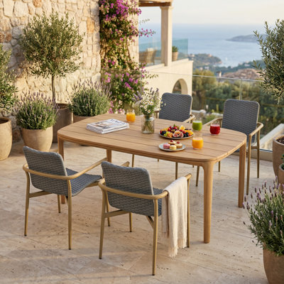 Ensemble de salle à manger 5 pièces Modern Modern - Table en teck naturel avec chaises en corde tissée