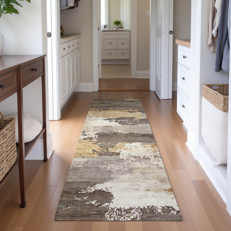 Tapis abstrait lavable à la machine de qualité supérieure Mayfield AMF2372, Basilic, Rond 8 pi