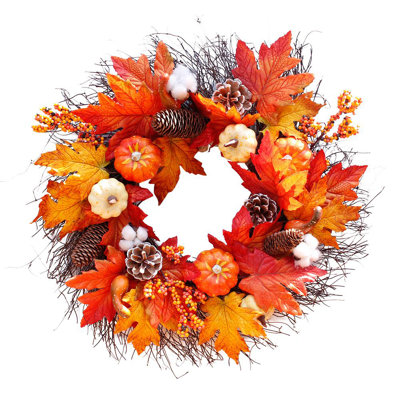 Faux Lighted Pine Polyester 55cm Wreath
