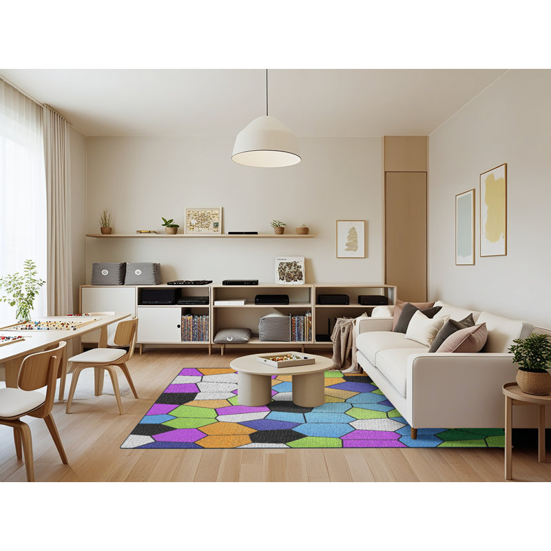 Tapis orange à motif géométrique, Rectangle 7 pi x 9 pi
