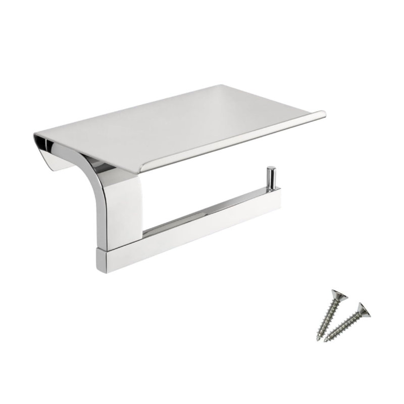 Chrome Toilet Roll Holder with Shelf Wall Mounted Stainless Steel
