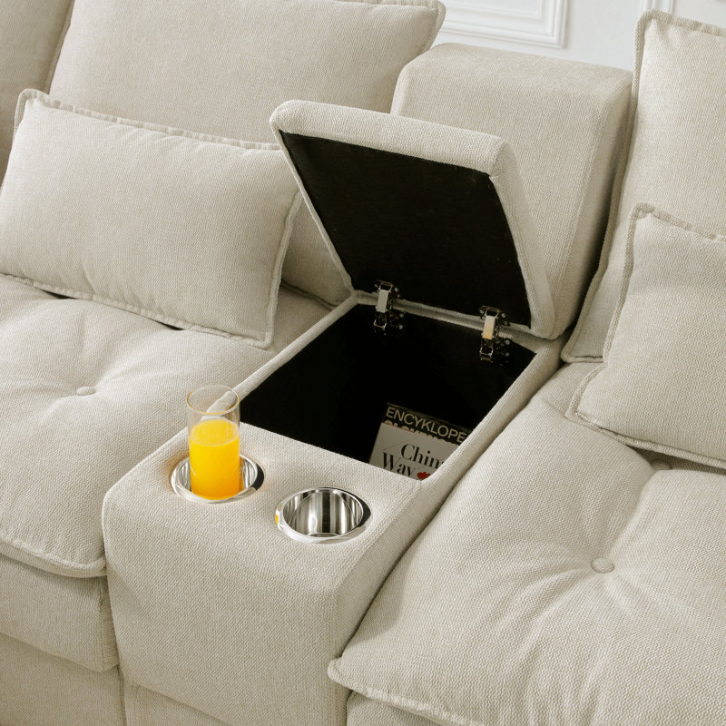 130" U-Shaped Sofa With Console, Cupholders, 6-Seat Upholstered Primary Living Space Furniture, Sleeper Couch Set With Chaise