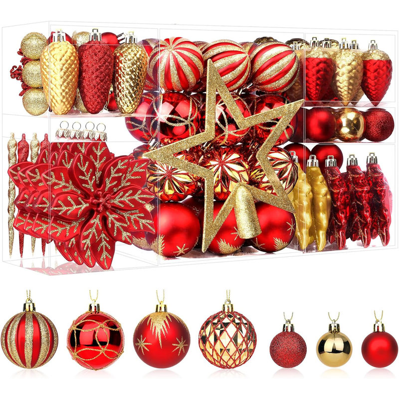 5.12cm Metal Shatterproof Holiday Shaped Ornament, Red/Gold