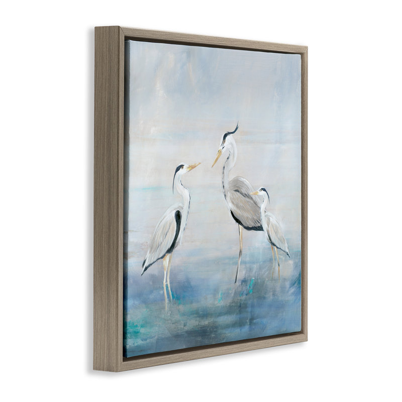 Cadre flottant Coastal Heron Family, design par Lily K., H 25 po x l 25 po, Cadre flottant orme Montalcino