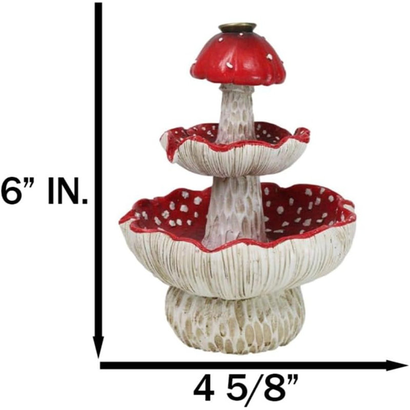 Enchanted Fairy Garden Red 3 Tiered Toadstool Mushrooms Backflow Incense Burner
