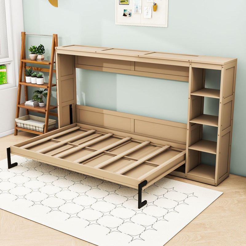 Lit escamotable en bois avec bibliothèque, Double