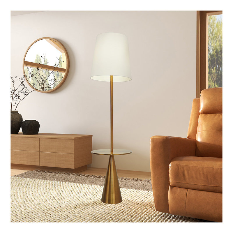 Lampe sur pied 70 po en laiton avec table d'appoint intégrée