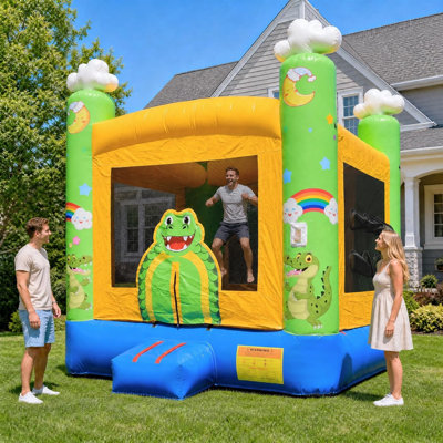 Jeu gonflable gonflable de qualité commerciale: grand château gonflable de 13 pi (L) pour adultes et adolescents - Souffleur de 750 W, panier de basketball, PVC de qualité supérieure, style arc-en-ciel - pour l'intérieur et l'extérieur
