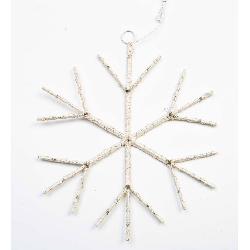 Luminaire suspendu en forme de flocon de neige avec branche de bouleau, blanc