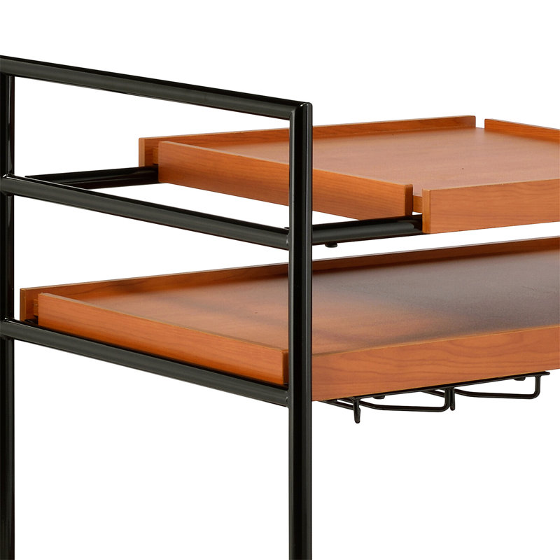 Honey Oak And Black Serving Cart With Stemware Rack