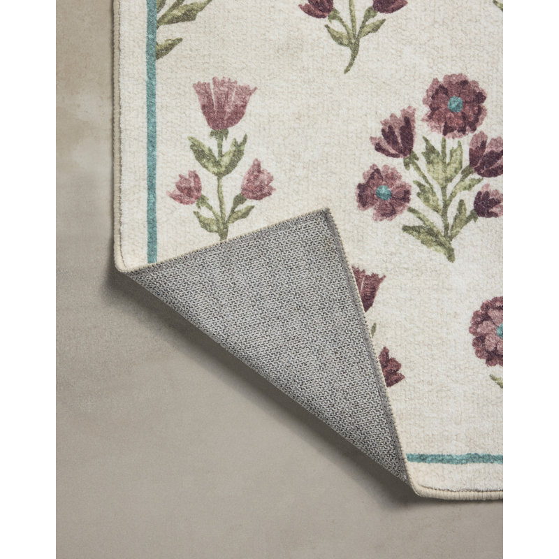 Clove Bath Mat, 1'-10" x 5', Ivory / Plum
