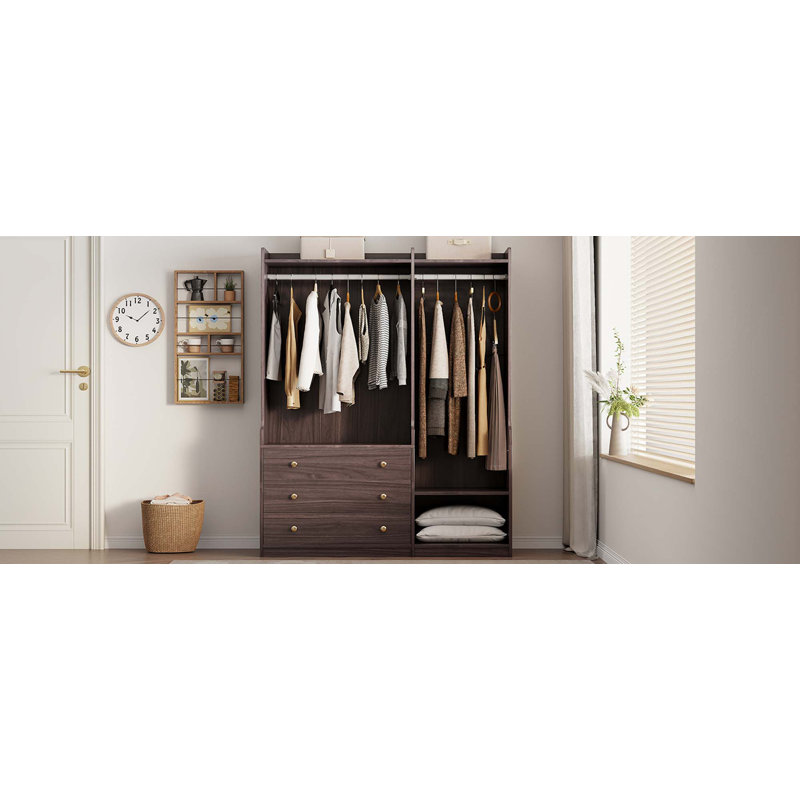 Rangement ouvert pour garde-robe en bois, Brun