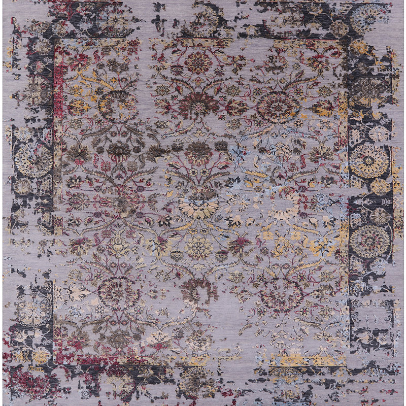 Tapis floral gris, Carré 7 pi