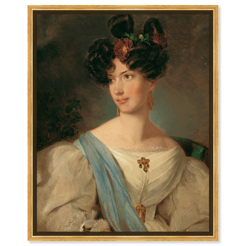 Portrait de femme sur toile, portrait classique rétro par Art Remedy, H 25 po x l 21 po, Cadre doré