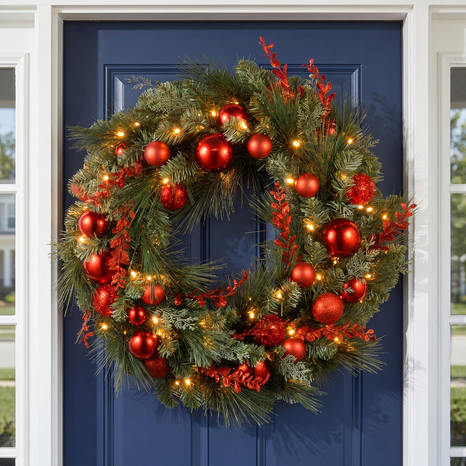 Pre-Lit Pine Wreath, 24"