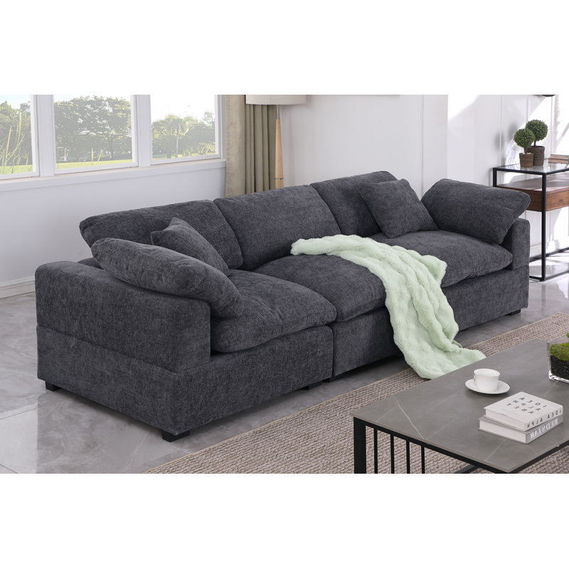 Upholstered Chenille Cloud Sofa Modular Couch, 35.50" H x 110.50" W x 39.50" D, 3, Dark Gray