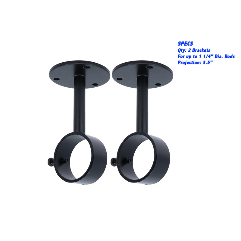Meriville Ceiling-Mounted Brackets, for up to 1 ¼” Diameter Drapery Rods, Black