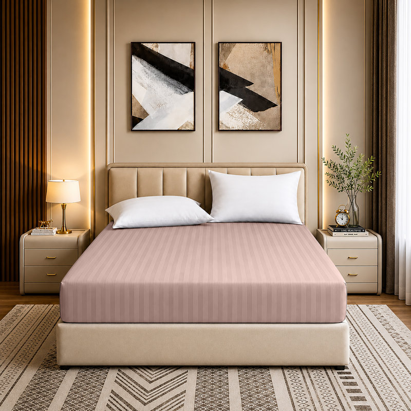 Luxury Striped Microfiber Fitted Sheet - 40 cm Deep Pocket, Ultra-Soft, Wrinkle-Resistant & Easy Car, Single (3'), Pink