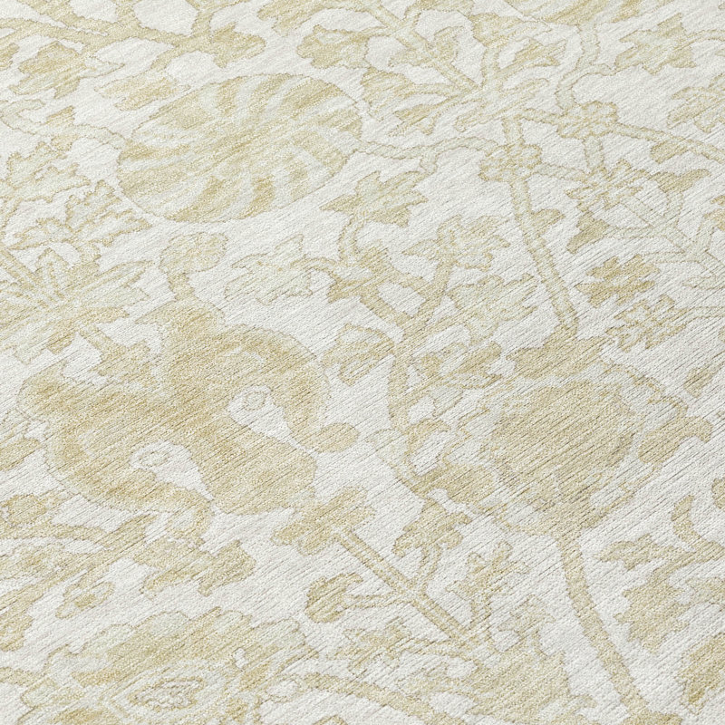 Machine Washable Indoor/Outdoor Xhevrie Ivory Rug, Rectangle 10' x 14'