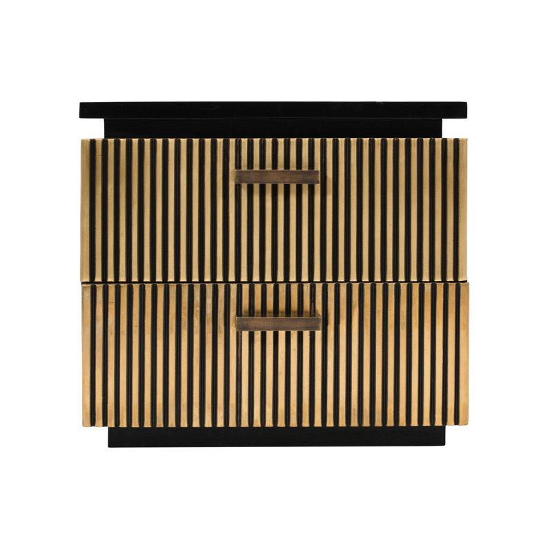 Élégante table de chevet 2 en noir avec bois de manguier et revêtement en métal laiton