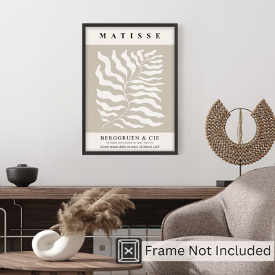 «Botanical Matisse Plant Coffee Beige», reproduction d'art moderne sans cadre Mid-Century