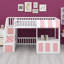 Lit mezzanine avec design cabane de jeu, marches de rangement, éclairage DEL et placards sous le lit-2090666725-2090666726