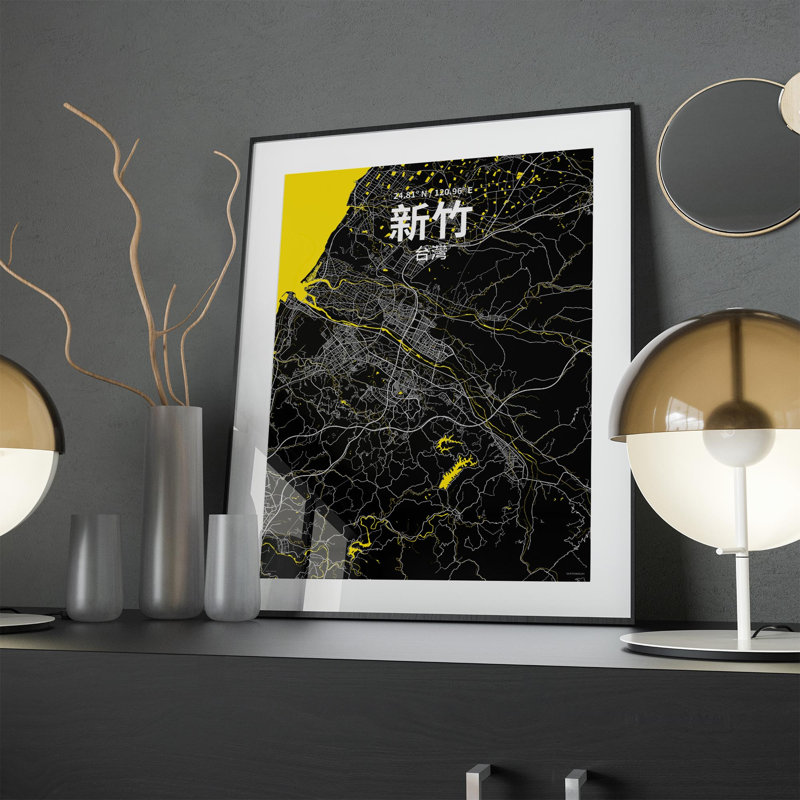 Hsinchu (chinois traditionnel), impression sur toile tendue, Noir / Jaune