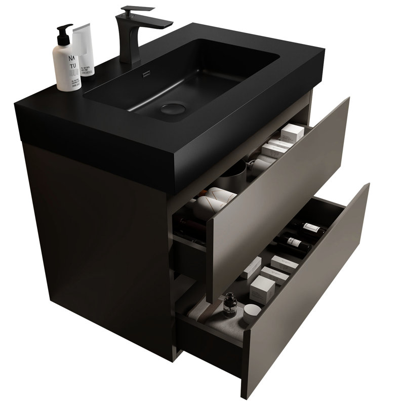 Meuble-lavabo gris 30 po - Design chic, grand espace de rangement, fonction lisse et silencieuse, comptoir moderne, fonction maximale