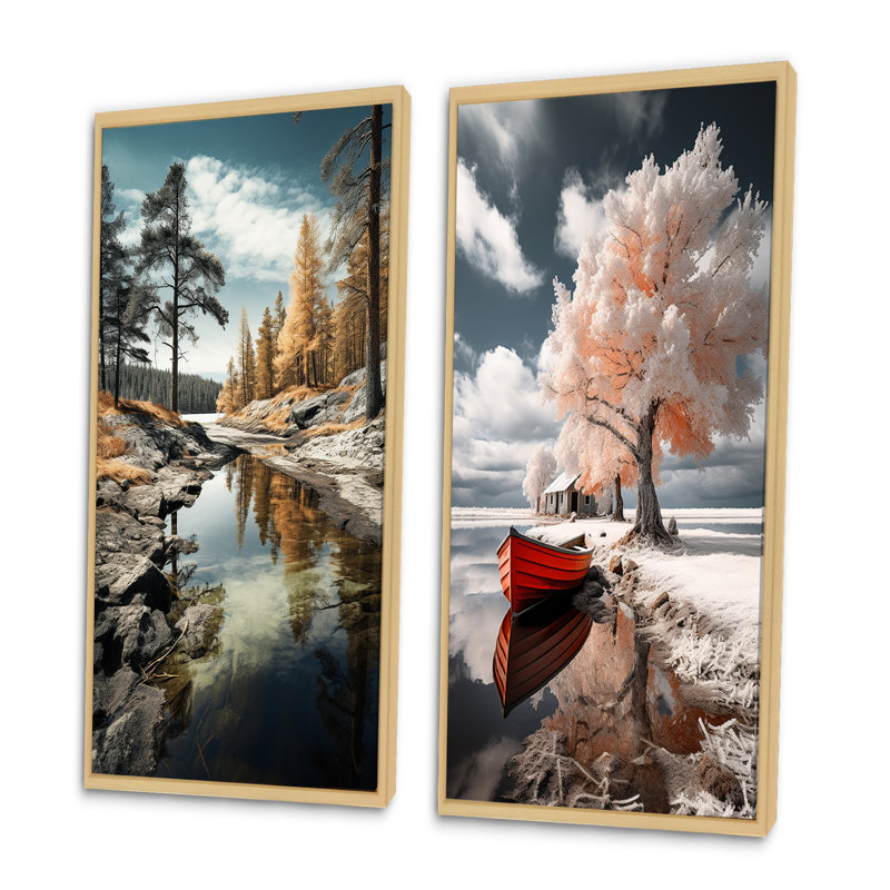 «Suède rivière Serenity», 2 pièces sur toile, Encadrement brun, H 24 po x l 20 po