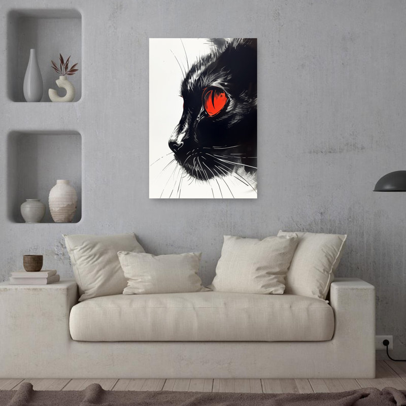 Art mural chat noir intense, H 36 po x l 24 po