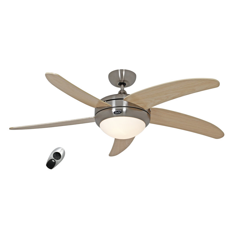 132cm Ceiling Fan with Light Kit, Brushed Chrome with Maple Blades