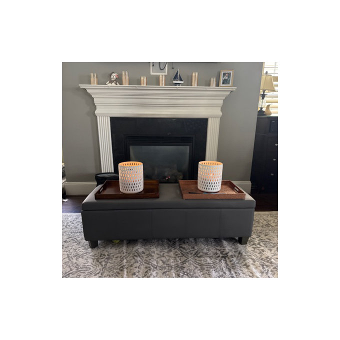 51 Inch Faux Leather Rectangle Storage Ottoman - Brown