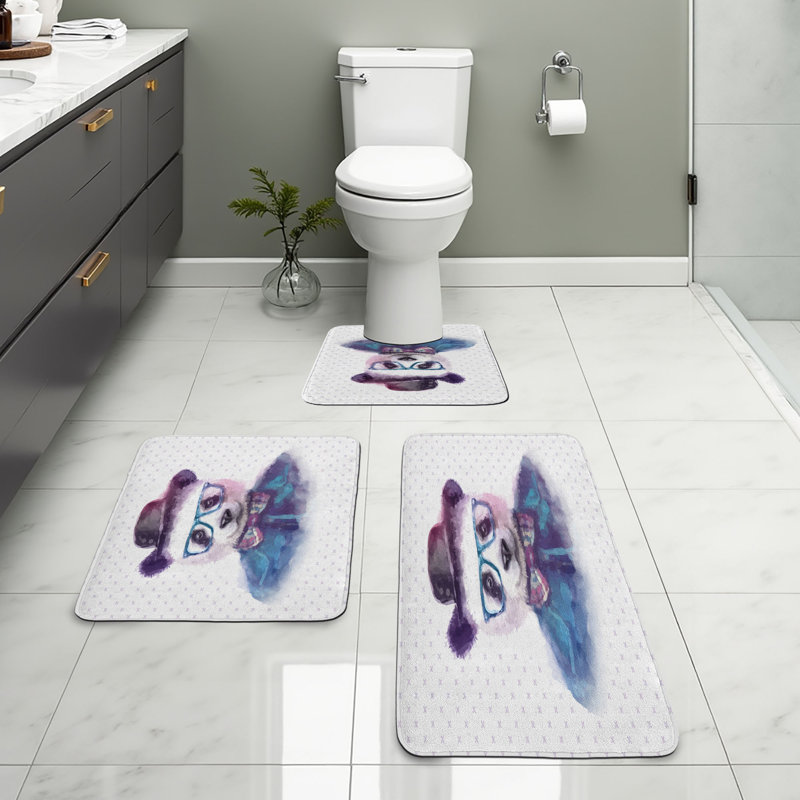  Drôle de tapis de salle de bain 3 pièces en U et tapis rectangulaires noir et bleu