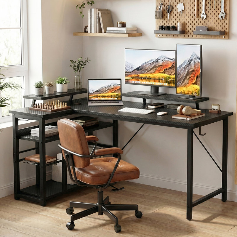 L-Shaped Metal Base Computer Desk