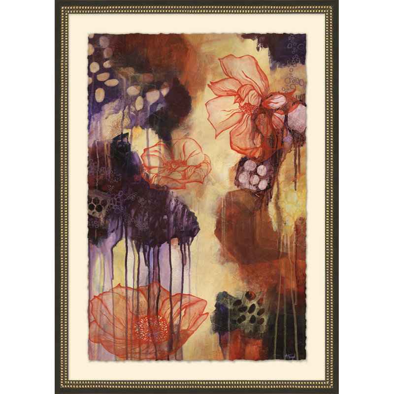 Large Black and Gold Wood Framed Abstract Botanical Watercolor Painting