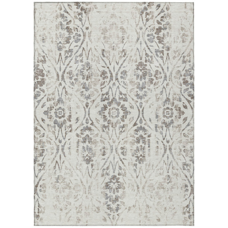 Tapis extérieur lavable floral ivoire et brun 3 pi x 5 pi