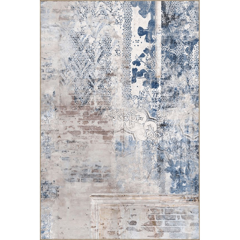 Tapis bleu moderne lavable à la machine, Tapis de couloir 2 pi 6 po x 6 pi 7 po inclus