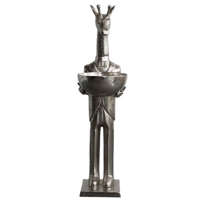 Tall Cast Aluminum Giraffe Butler Figurine Holding Tray Bowl