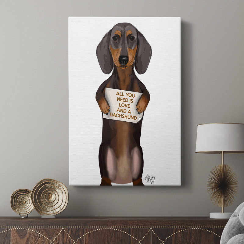 Amour et teckel - galerie Cavas sur mesure, H 12 po x l 8 po