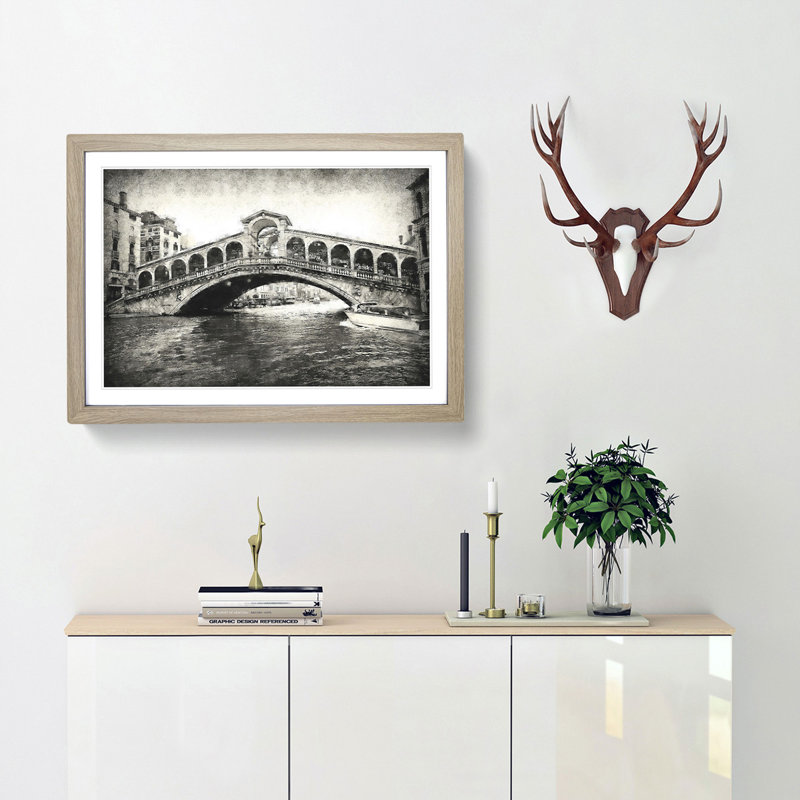 Rialto Bridge Venice Italy - Framed Print, 62cm H x 87cm W x 2cm D, Oak Framed