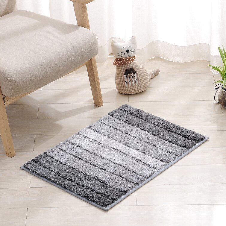 Striped Shaggy Long Rugs for Bathroom Cozy Shag Collection Gray Solid No  Slip Shower Plush Carpet Mat Living & Bedroom Soft Thick Area Rug Large  Bath