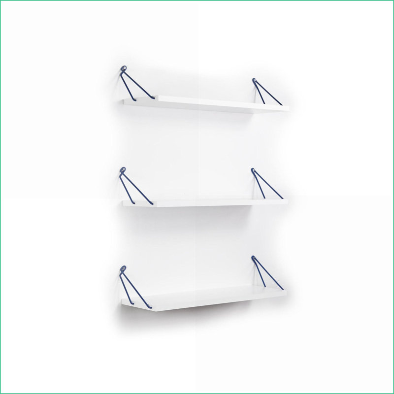 3 tablettes murales flottantes en métal rustique | Blanc neige et bleu ciel | Blanc neige | Métal