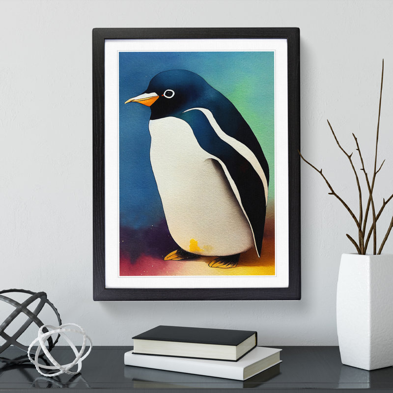Penguin No.3 - Single Picture Frame Painting, 64cm H x 46cm W x 2cm D, Black